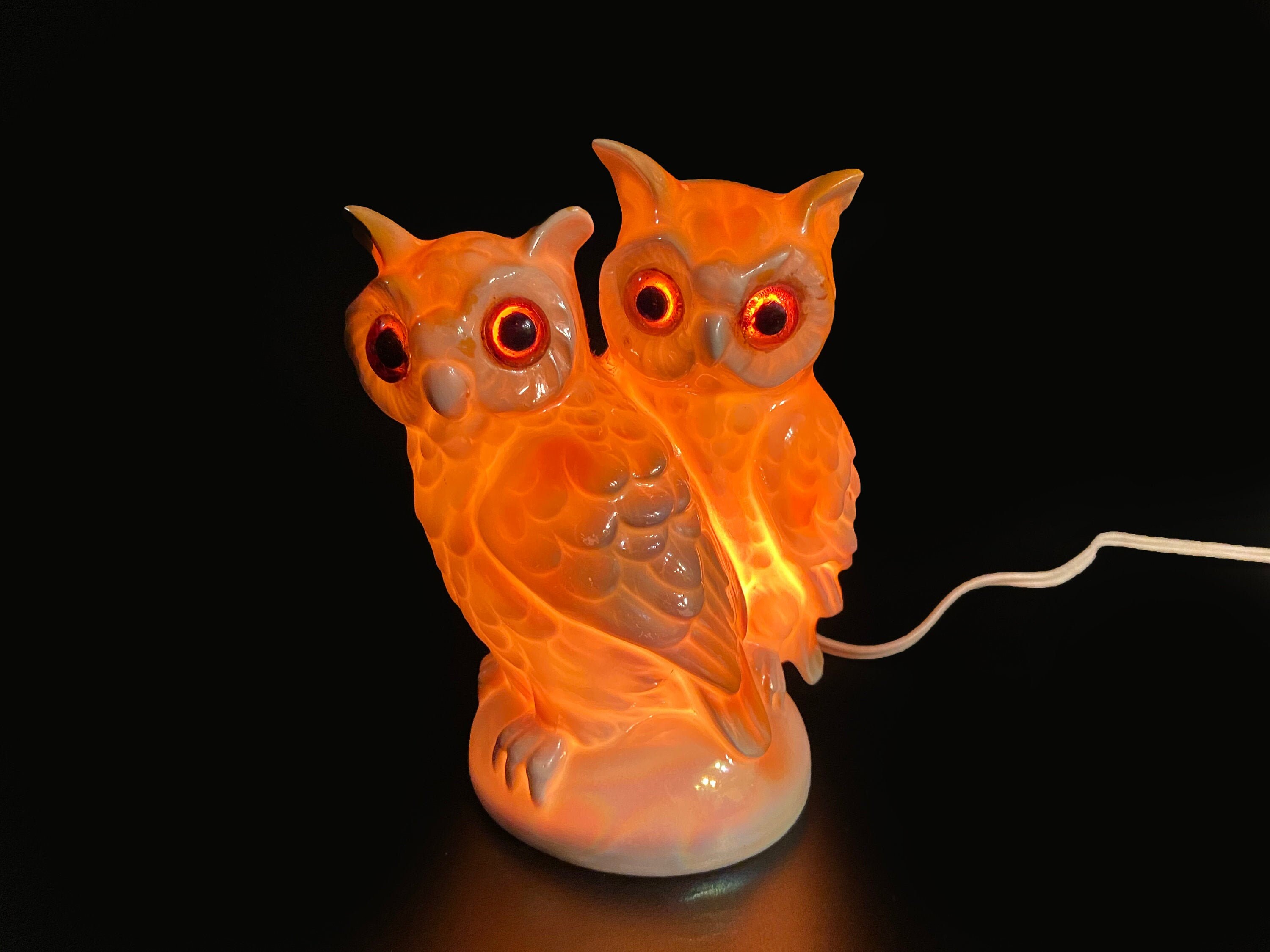 Vintage Ceramic Night Light Owls Vintage Porcelain Lamp Etsy