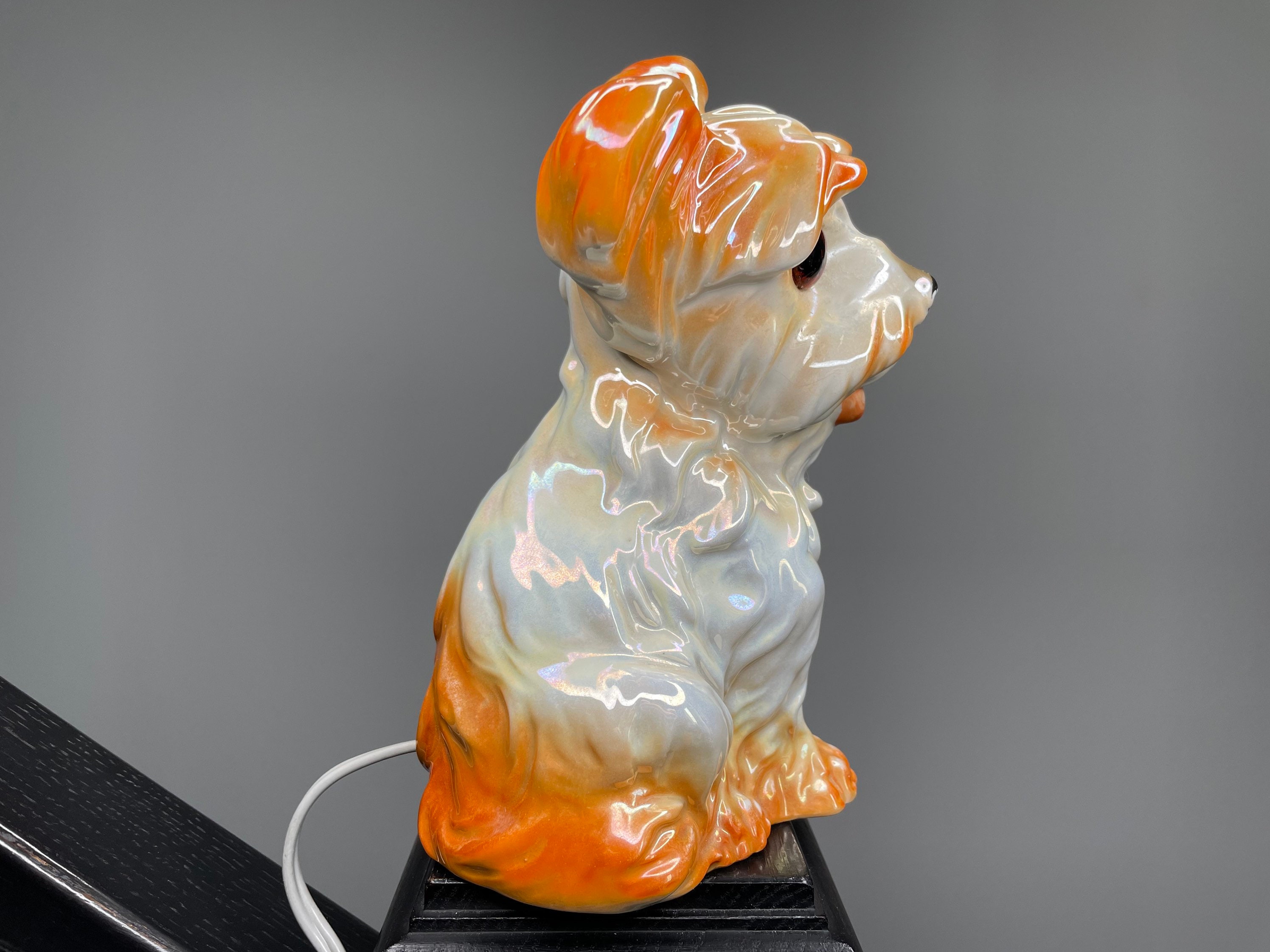 Unique Gdr Ceramic Night Light Dog, Vintage Porcelain Lamp, Retro