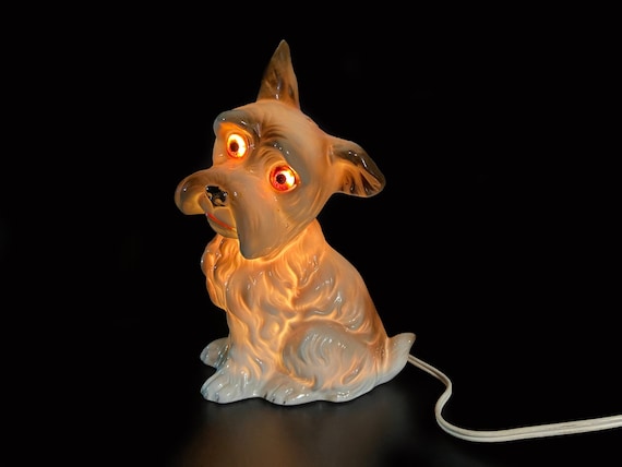 Very Rare Gdr Ceramic Night Light Dog Vintage Porcelain Lamp