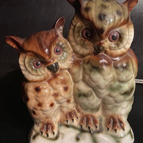 Vintage ceramic DDR night light owls, vintage porcelain lamp, retro porcelain light, table home decor, night light owls, shops perfume lamp owls.