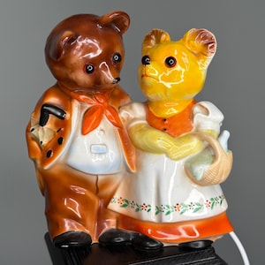 Rare GDR ceramic night light bear, vintage porcelain perfume lamp bear, retro porcelain light, vintage TV lamp bear, night light bear.