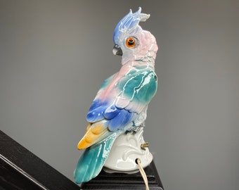 Unique gdr night light, vintage porcelain lamp, retro porcelain light, vintage TV lamp cockatoo, night light parrot, perfume lamp parrot.