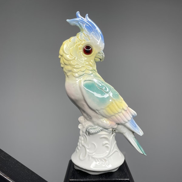 Vintage Porcelain Parrot Lamp, German TV Lamp, 1970s Retro Light