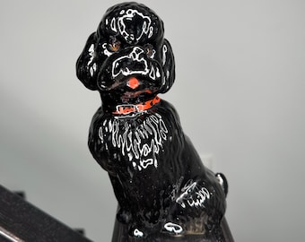 Vintage 1950's porcelain dog perfume lamp, black poodle