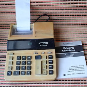 Sitizen plastic calculator, calculator statistical economic, vintage scientific calculator, calculator with check, home decor, WORKING.