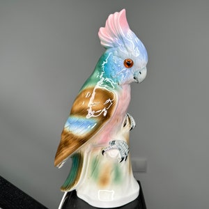 Vintage Lippelsdorf perfume lamp parrot, vintage porcelain lamp, retro porcelain light, night light parrot, GDR TV lamp parrot.