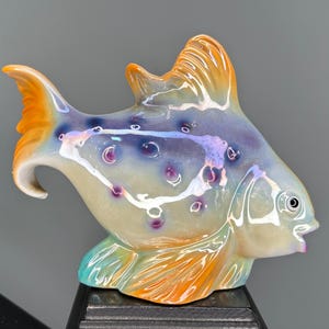 Unique gdr ceramic night light, vintage porcelain lamp, retro porcelain light, vintage TV lamp fish, night light fish, lamp fish.