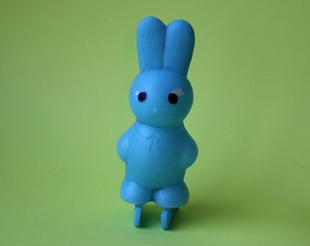 Vintage Blue Plastic Hare Toy, USSR 1960s