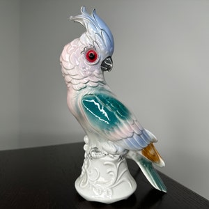 WITH LABEL night light, vintage porcelain lamp, retro porcelain light, vintage TV lamp cockatoo, night light parrot, perfume lamp parrot.