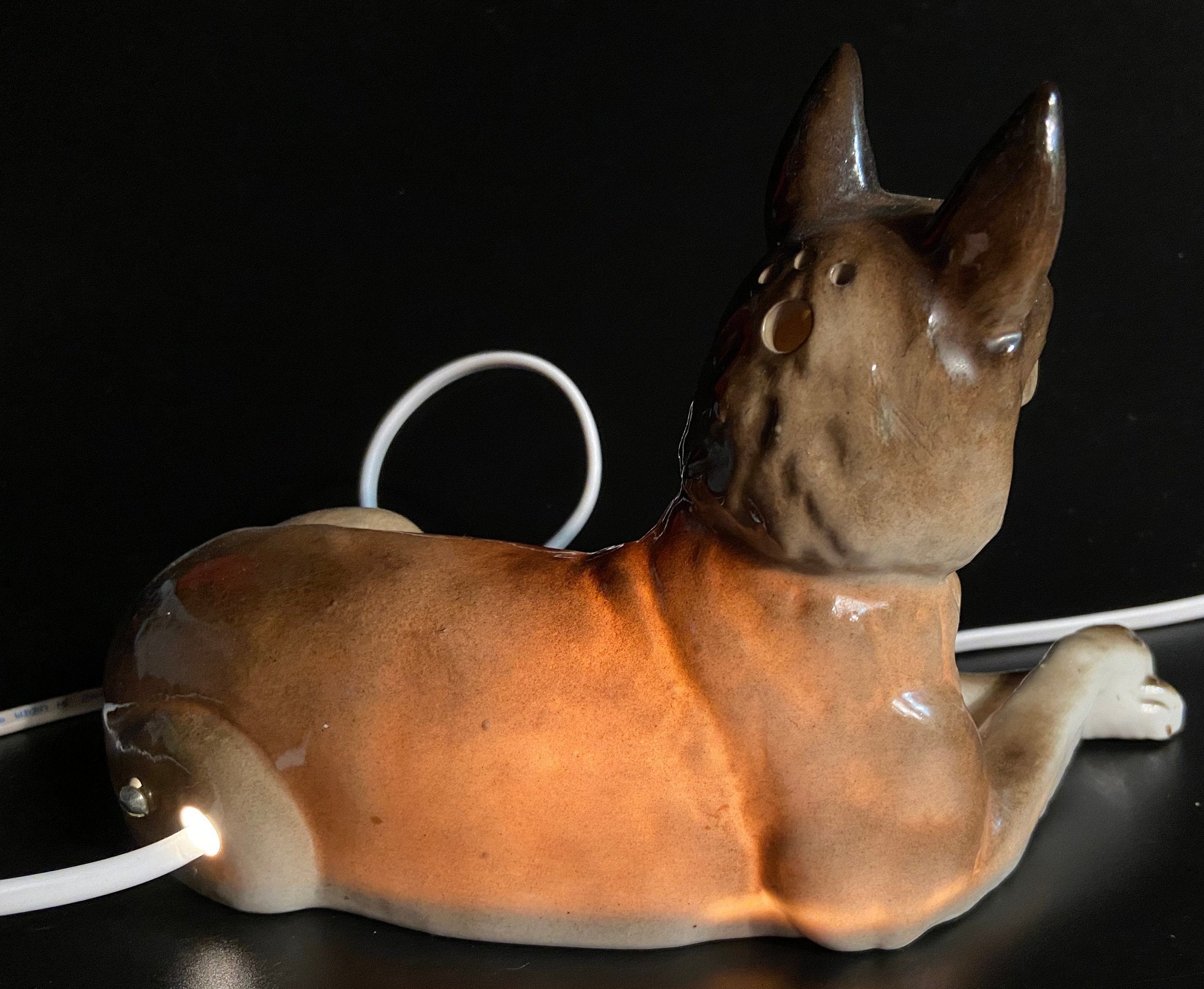 Art Deco Gdr Ceramic Night Light Dog Vintage Porcelain Lamp Etsy
