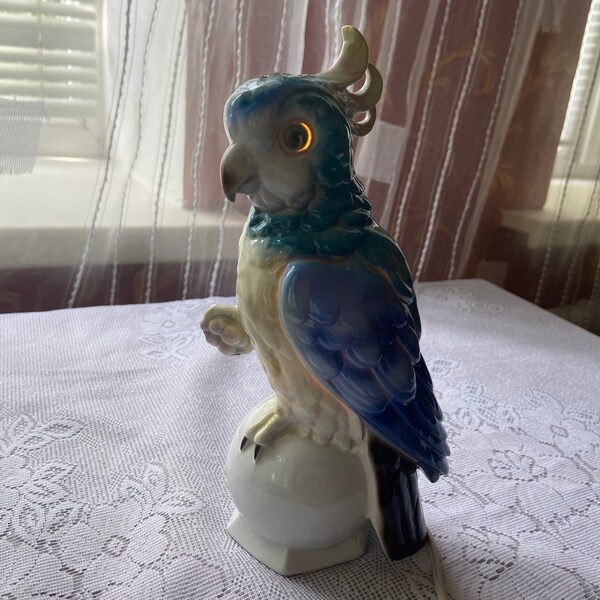 RESERVED gdr ceramic night light, vintage porcelain lamp, retro porcelain light, table home decor, night light parrot, perfume lamp parrot.