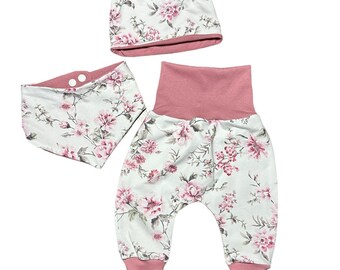 Baby Set Pumphose Halstuch Mütze Kirschblüten