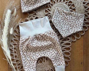 Baby Set Pumphose Halstuch Mütze Leo Look beige braun Creme