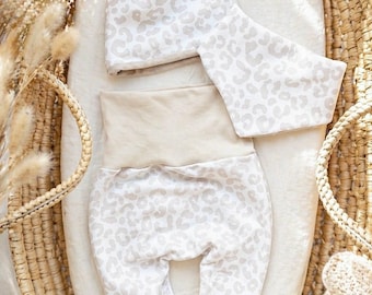 Baby Set Pumphose Halstuch Mütze Leo Look Creme beige