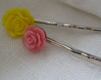 2 clips para el cabello con rosa