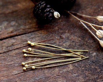 Brass headpins, rivet pins, ball-head pins, 30 mm x 0.5 mm thin, 20/50/100 pieces