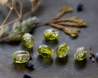 Perles de verre craquelées 10 mm perles de verre vertes 6 pièces