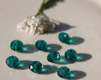 Glasschliff Rondelle 8mm smaragd grün Petrol Perlen Glasperlen 6 Stück