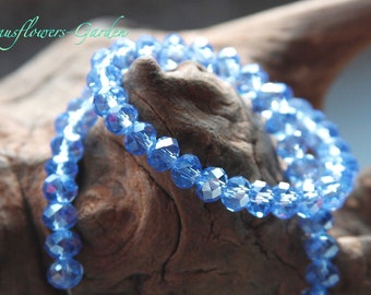 40 blaue Glasperlen Rondelle 2,8x8mm Perlen blau matt Spacer Beads 1063