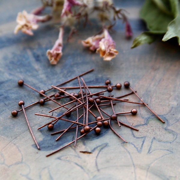 Kettelstifte 20mmx 0,5mm Kugel Nietstifte Kupfer extra dünn Kopfstifte Kugelstifte Pins Kugelkopf 30/100 Stück