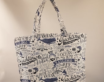 Stoffbeutel „Ahoi“ - kleine Stofftasche (27 x 23 cm)