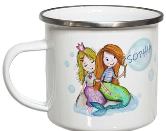 Kindertasse mit Namen Emaille Becher Kita Tasse Namenstasse Kinder Mädchen Geschenk mit Prinzessin Motiv