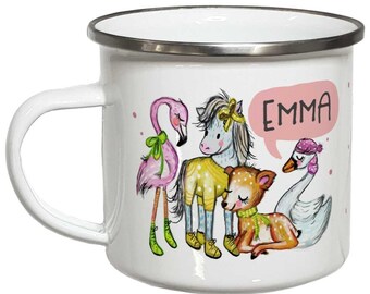 Kindertasse mit Namen Emaille Becher Emailletasse Namenstasse Kinder Mädchen Geschenk