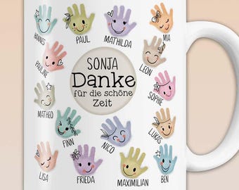 Abschiedsgeschenk Kindergarten, Kita & Schule, Erzieherin und Lehrer Tasse | Personalisiertes Geschenk Handabdruck, Weihnachten Dankeschön