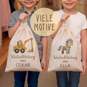 Personalized gym bag for children's spare clothes, kindergarten bag with name & motif, fabric bag, daycare gift, backpack, mud gear image 1