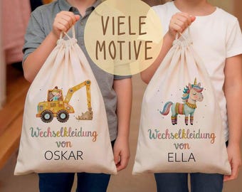 Borsa da palestra personalizzata per vestiti di ricambio per bambini, borsa per l'asilo con nome e motivo, borsa in tessuto, regalo per l'asilo nido, zaino, attrezzatura anti-fango