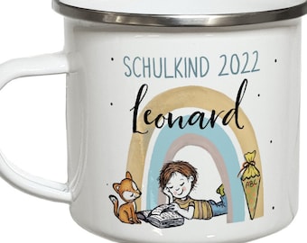 Schulkinder Geschenke Junge Einschulung Geschenk personalisiert Schulkind Geschenkideen Emaille Tasse mit Namen Keramiktasse