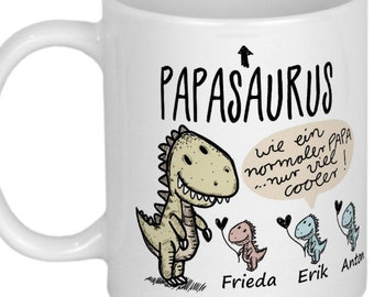 Geschenke für Papa Tasse mit Kindern Geburtstagsgeschenk Vater Weihnachtsgeschenk Geschenkidee Vatertagsgeschenke personalisiert PAPASAURUS®