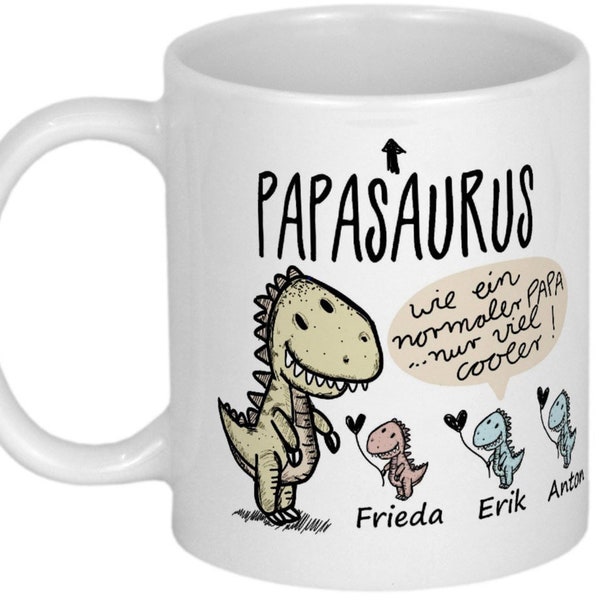 Geschenke für Papa Tasse mit Kindern Geburtstagsgeschenk Vater Weihnachtsgeschenk Geschenkidee Vatertagsgeschenke personalisiert PAPASAURUS®