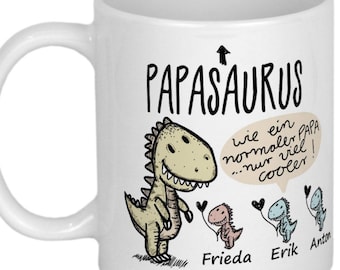 Geschenke für Papa Tasse mit Kindern Geburtstagsgeschenk Vater Weihnachtsgeschenk Geschenkidee Vatertagsgeschenke personalisiert PAPASAURUS®