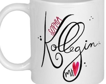 Kollegin Geschenk mit Herz, PERSONALISIERTE Tasse, Geschenkideen für Arbeitskollegen, Geburtstagsgeschenk, Weihnachtsgeschenk