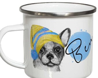 Emaille Becher Hund Tasse mit Namen Geschenke individualisierbar Emailletasse