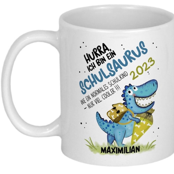 Geschenk Einschulung Junge Schuleinführung Geschenk Schulkind Tasse mit Namen Schulanfang personalisiert Schulsaurus