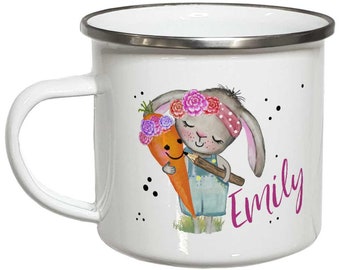 Hase Tasse mit Name Namenstasse Kinder Kindertasse Emaille Becher Emailletasse oder Keramik Kinderbecher personalisiert