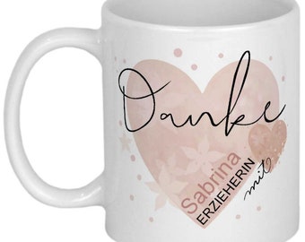 Danke Geschenk Dankeschön Tasse mit Spruch personalisiert Erzieherin mit Herz Patentante Hebamme Lehrerin Tagesmutter Abschiedsgeschenk