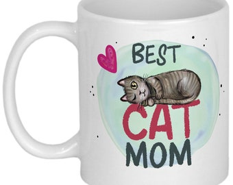 Katze Tasse mit Spruch best cat mom Katzenmama Becher mit Katzenmotiv Geschenke für Katzenliebhaber Geschenkideen für Frauen