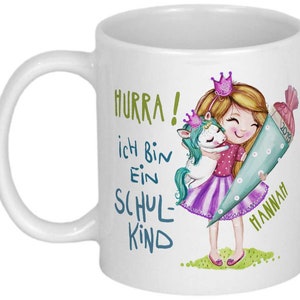 Geschenk Einschulung Mädchen als Prinzessin mit Einhorn Schulanfang Tasse PERSONALISIERT Einschulungsgeschenke