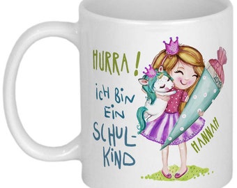 Geschenk Einschulung Mädchen als Prinzessin mit Einhorn Schulanfang Tasse PERSONALISIERT Einschulungsgeschenke