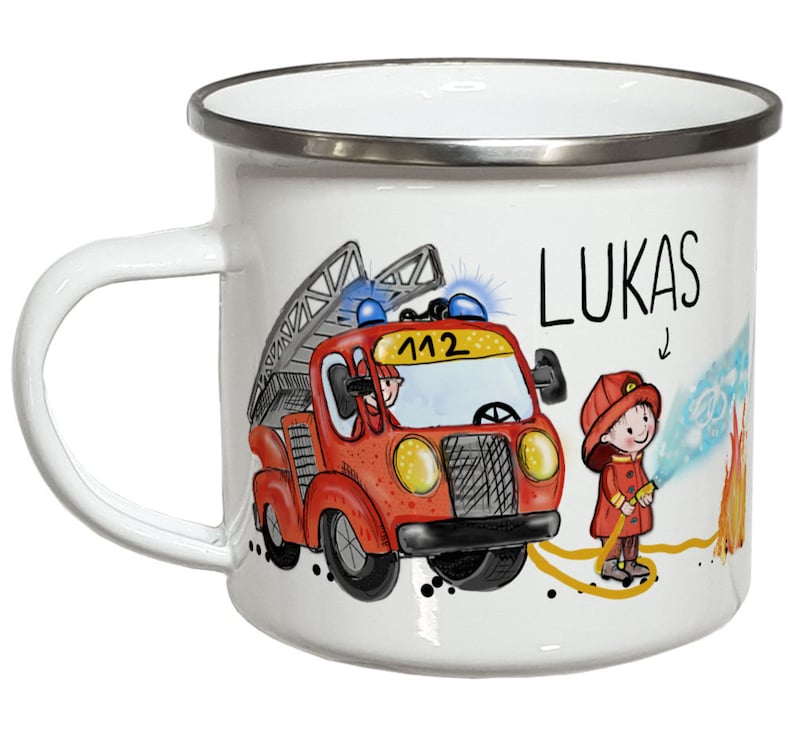 Feuerwehr Geschenk Tasse mit Namen Kindertasse Emaille Becher Etsy.de