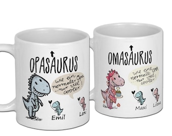 Lustige Geschenke für Opa Tasse mit Namen von Enkeln Geburtstagsgeschenk Weihnachtsgeschenk Geschenkideen personalisiert Becher mit Dino