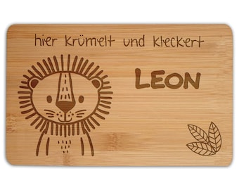 Holzbrett mit Gravur Kinder Frühstücksbrett personalisiert Vesperbrett Löwe Schneidebrett Geschenk Geburtstag Junge Weihnachten Mädchen