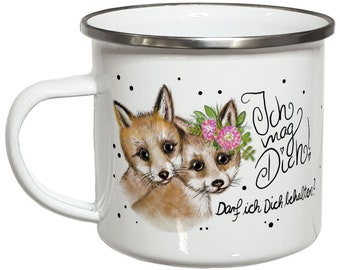 My Sweetheart® Emaille Becher Fuchs Tasse mit Spruch Geschenk schöne Sprüche Campingbecher Emailletasse