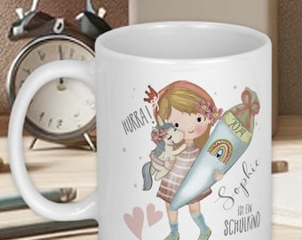Personalized school start gift for girls, first grade mug, school introduction, start of school, first grader