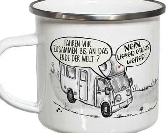 Camper Geschenk Emaille Becher Campingbus Campingtasse Emailletasse Tasse mit Spruch