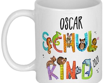 Schulkind Geschenk Einschulung PERSONALISIERBAR ABC Tasse für Schulbeginn Schulanfang Schuleinführung Erstklässler