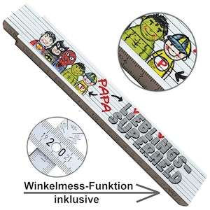 Zollstock mit Spruch Superheld Papa Geschenk zweiseitig bedruckt Geburtstagsgeschenk Weihnachtsgeschenk Vatertag Meterstab mit Winkelmesser
